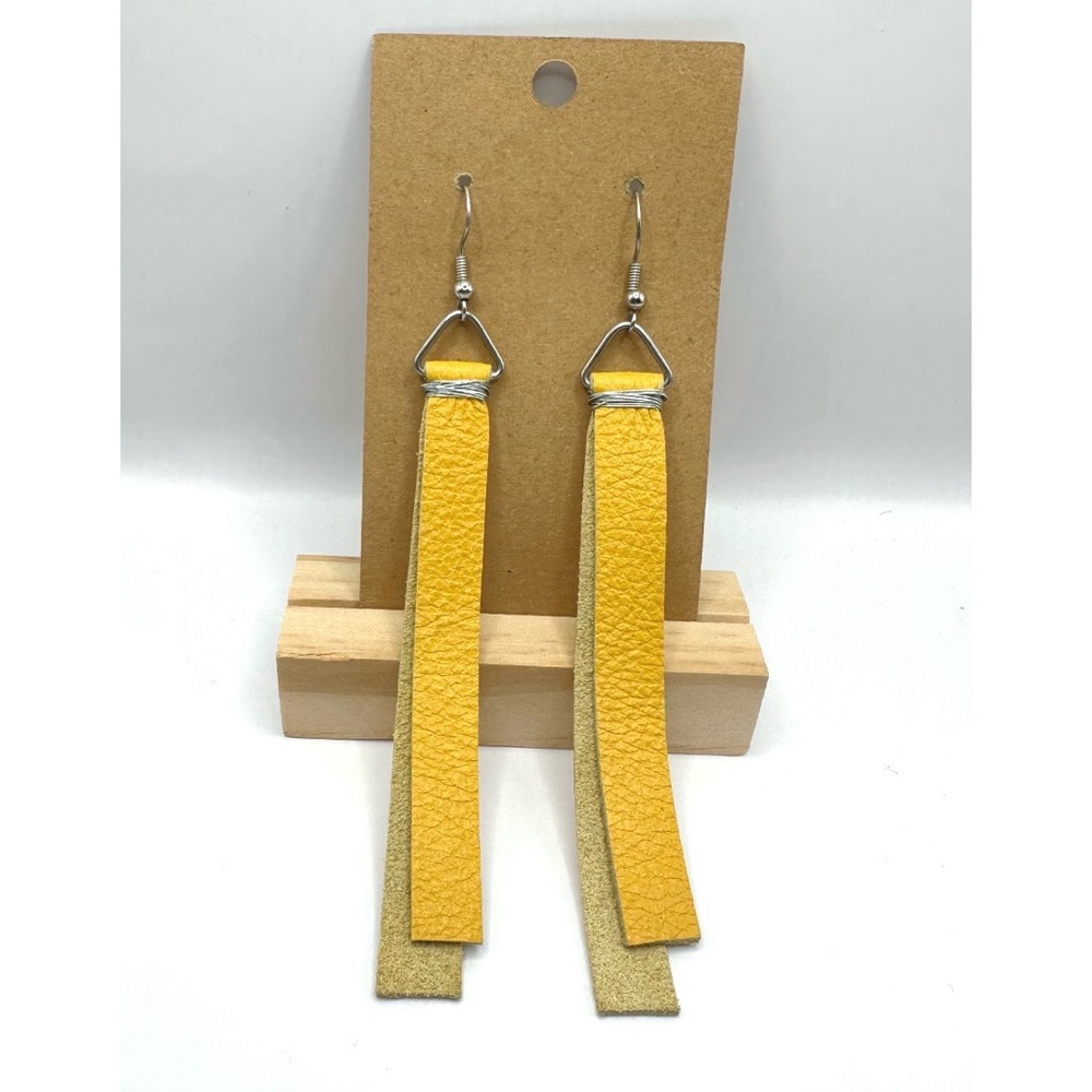 Yellow suede leather fringe tassel earrings